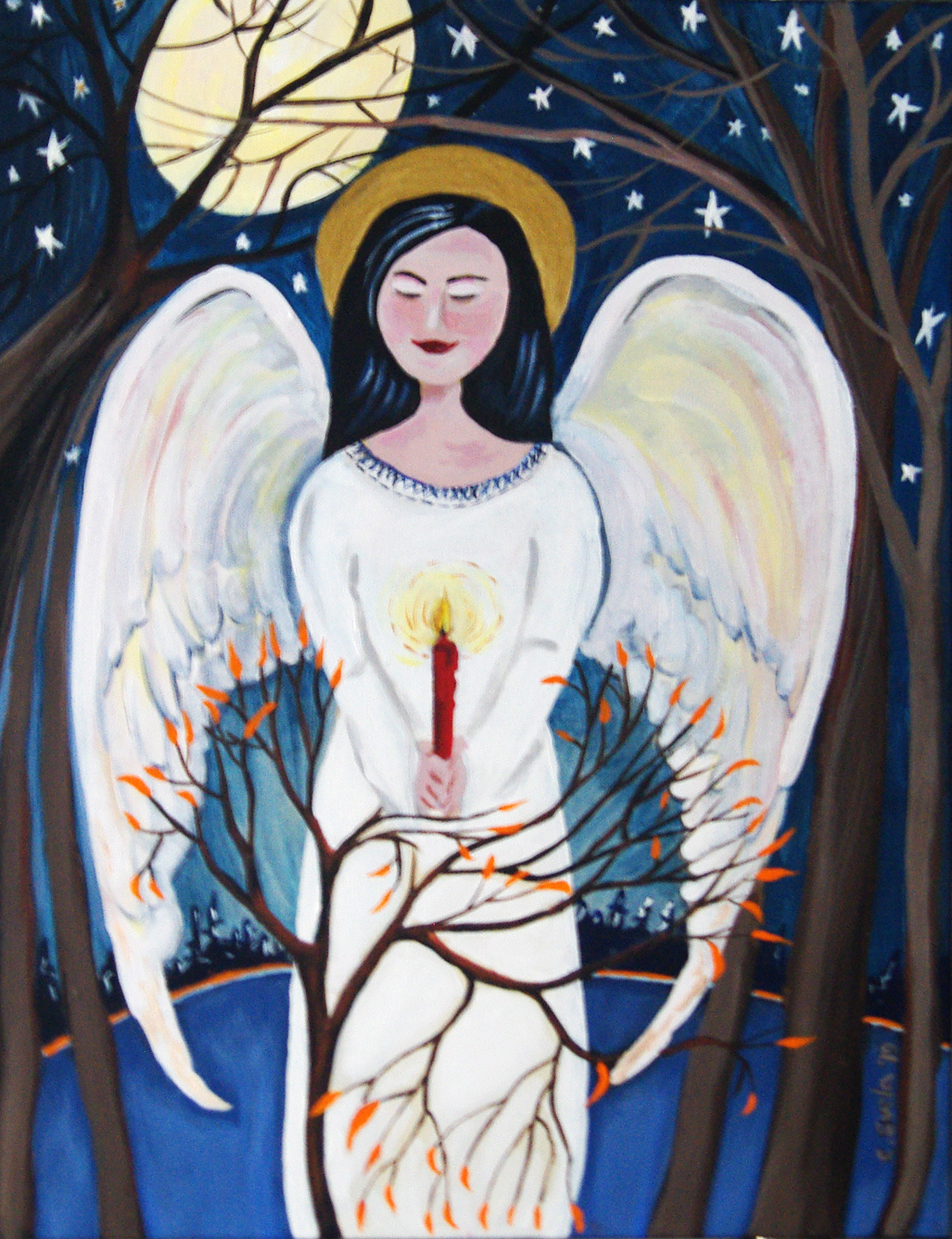 Woodland Angel  14" x 18" acrylic painting