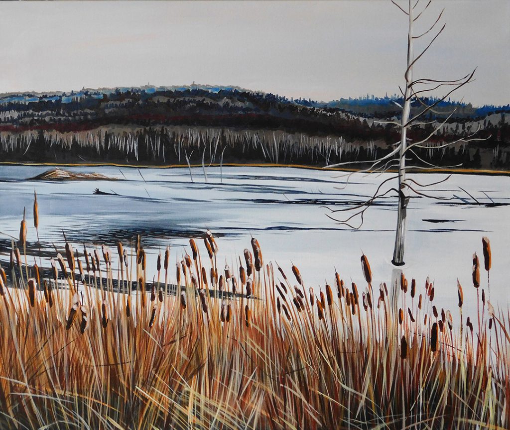 Painting of Cattails around a bog